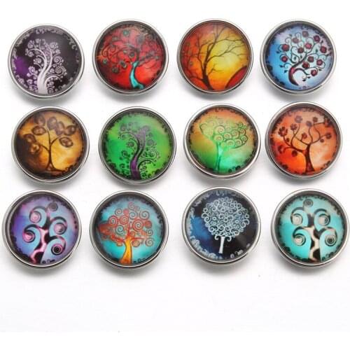10pcs 18MM glass cabochon tree of life snap buttons fit DIY snap bracelet jewelry photo snaps wholesale