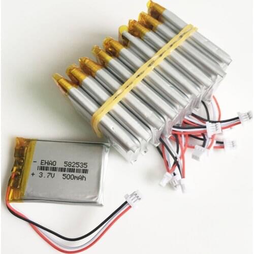 10 pcs 3.7V 500mAh Lithium Polymer LiPo Rechargeable Battery JST 1.0mm 3pin connector 582535 For Mp3 GPS bluetooth Camera watch
