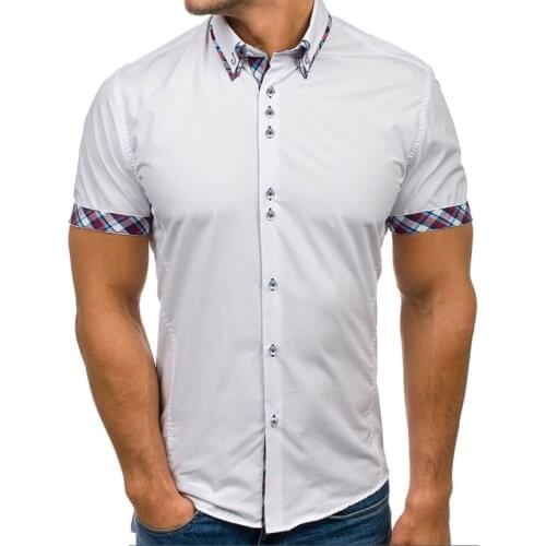 2020 Mens Patchwork Plaid hit Color Print Shirt mens short-sleeve shirt brand casual shirt men shirts