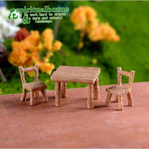 3PCS Micro Landscape Ornament Table Chair Resin Craft Fairy Garden Miniature Terrarium Figurine DIY Waterproof Decoration Kit
