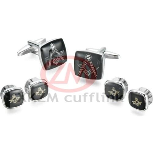 5sets/lot Silver Square Freemason Tuxedo Cufflinks Studs 6pcs Set Copper Enamel Free Mason Jewelry Mens Jewelry Accessory