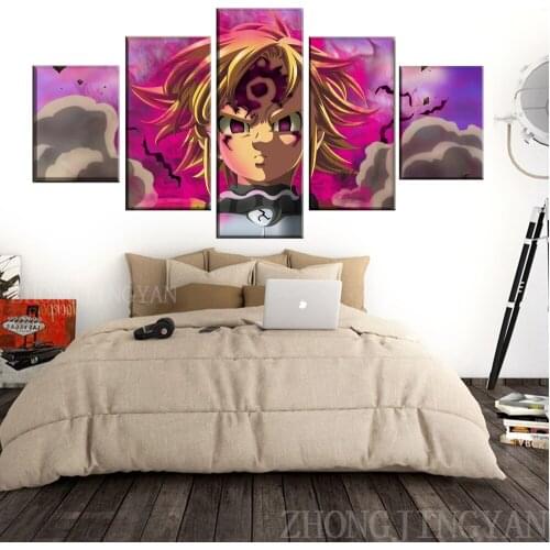 Canvas Print 5 Piece Meliodas Anime The Seven Deadly Sins Painting Wall Art Home Decor Living Room Picture Decorative Artwork