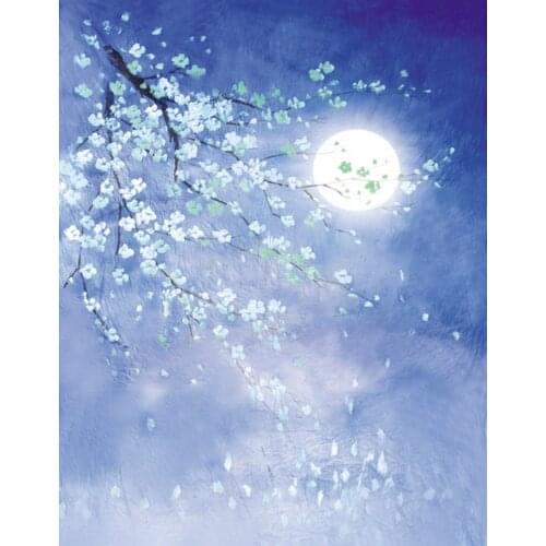 5x7ft Flowers Moon Blue Photography Backdrops Photo Props Studio Background