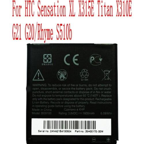 High Quality 1600mAh BI39100 Battery For HTC Sensation XL X315E Titan X310E G21 G20/Rhyme S510b Cell Phone