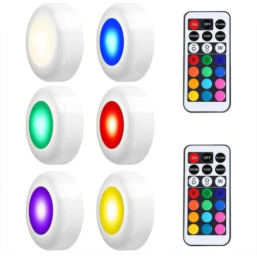 Wireless LED Under Cabinet Light Dimmable Touch Sensor RGB LED Puck Lights For Cupboard Wardrobe Stair Closet Hallway Night Lamp