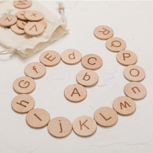 26Pcs/lot Wooden Letter Alphabet Round Shape English Alphabet DIY Crafts Digital Puzzle Decoration Wooden Toys for Kids Favors