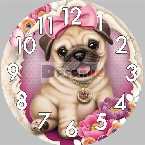Dpsprue Full Square/Round 5D Diamond Painting Kit With Clock Cross stitch Diamond Embroidery Mosaic Animal Dog Gift DC310