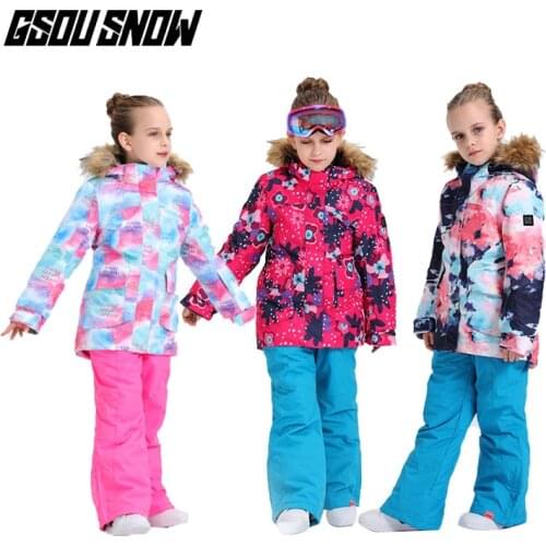GSOU SNOW Ski Suit Kids Girls Warm Snowboard Jacket Pants Winter Waterproof Wind Resistant Outdoor Snowboard Twins Sport Wear