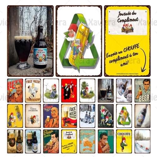 Houblon Chouffe Beer Iron Plate Decorative Painting Metal Tin Sign Schuffe Elf Retro President Cartoon Pattern Iron Sheet Plaque