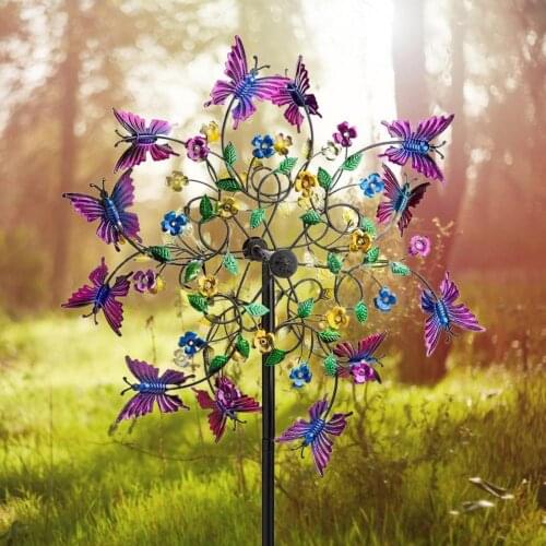 Exquisite Windmill Easy to Install Metal Weather Resistant Garden Stake Gorgeous Butterflies Wind Spinner for Outdoor Wholesale