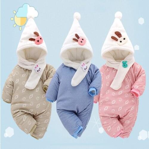 FEERIJT Newborn Baby Rompers 2019 Winter Cotton Jumpsuit Cartoon Cute One-piece Suit for Infant Girls Boys Hooded Outwear Pink