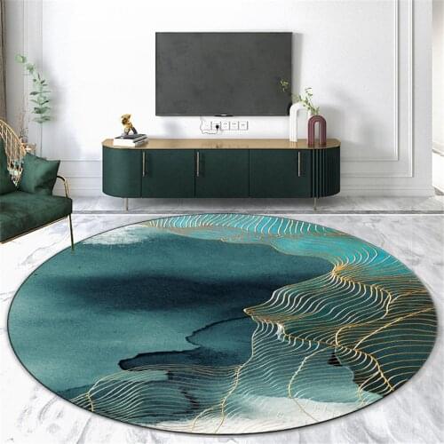 Chinese Style Abstract Landscape Green Round Floor Mat For Living Room Coffee Table Carpet Bedroom Rug Non-slip Mat For Hallway