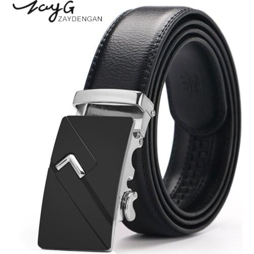 ZAYG Men Simple Silver Metal Automatic Buckle Classic Belt High Quality Genuine Luxury Leather Belts Male Casual Buckle Band