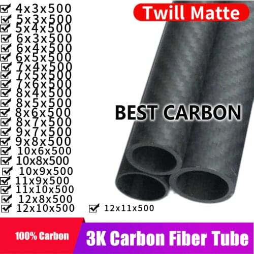 Free shiping 4 5 6 7 8 9 10 11 12mm with 500mm length High Quality Twill Matte 3K Carbon Fiber Fabric Wound Tube, CFK TUBE ROHRE
