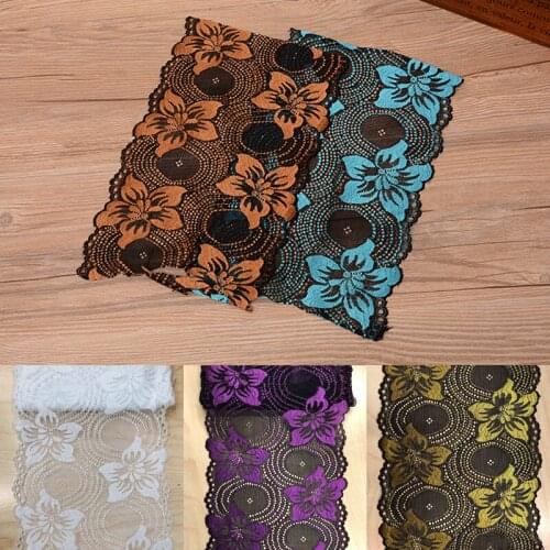 New 1Yard Flower Pattern 18CM Wide Elastic Lace Fabric Ribbon Lace Trim Ribbon Diy Craft Fabric Width African Fabrics Stretch