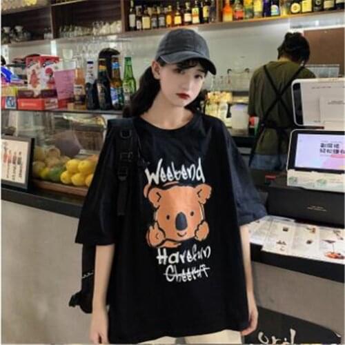 2021 Summer New Arrivals Women Clothing Casual T Shirt Short Sleeve Tees Cute Happy Koala Print Denim Blue Girl Tops