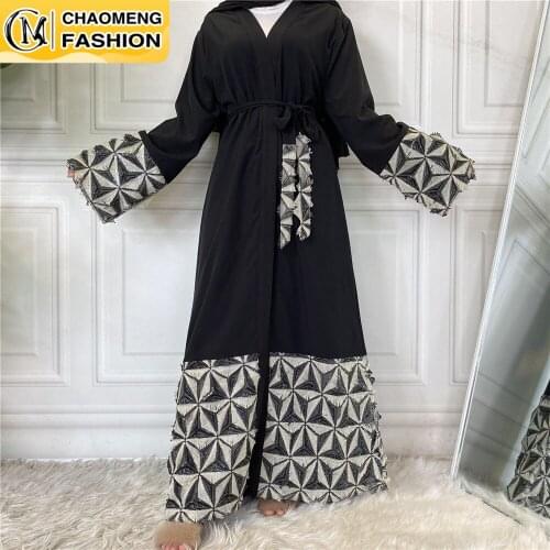 New Abaya Turkish Fashion Simple Muslim Casual Stitching Print Cardigan Middle East Robe Elegant Islamic Clothing Women Kimono