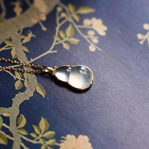 Original new silver inlaid natural high ice chalcedony gourd pendant necklace elegant charm creative retro silver jeweler