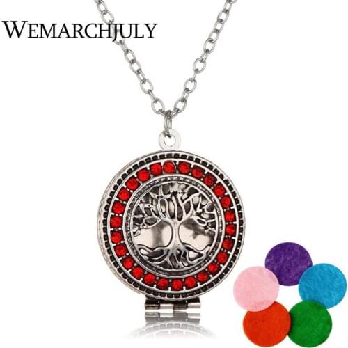 Tree of Life Essential Oil Diffuser Necklace with Silver Plated Rhinestone Locket Aromatherapy Perfume Pendant Necklace Jewelry