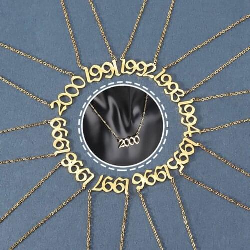 2020 Stainless Steel Year Number Date Birth Necklace For Women 1985 To 2020 Gold Fashion Boho Jewelry Baby Pendant Necklaces