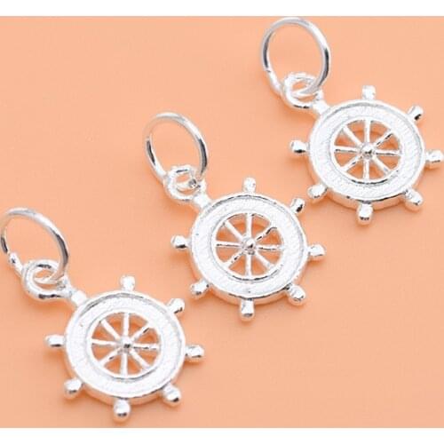 S925 pair of sterling silver locket DIY accessories, Mediterranean style Helmsman Rudder locket crashed steering wheel