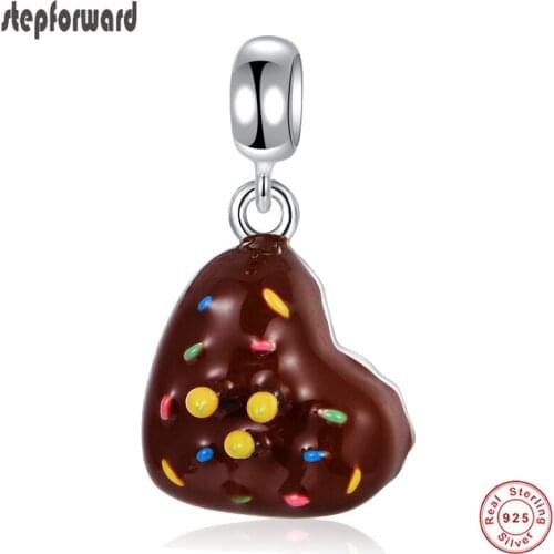 925 Sterling Silver Heart Cake Pendants Fashion New Brown Donut Enamel Design Charm For Bracelet And Necklace For Women Gift