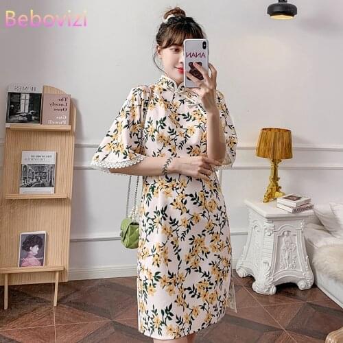 Plus Size M-3XL 2021 New Loose Elegant Fashion Modern Cheongsam Dress Women Short Sleeve Qipao Traditional Chinese Style Clothes