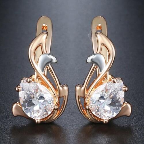 Davieslee Teardrop Black CZ Leaf Dangle Earrings for Women Cubic Zirconia 585 White Rose Gold Filled Womens Earring DGEM12