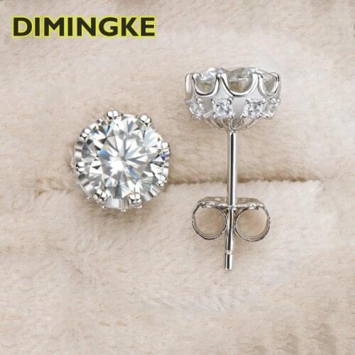 DIMINGKE Super Flash 1CT 6.5MM Moissanite Stud Earrings GRA Certificate 100%-S925 Sterling Silver Woman Jewelry