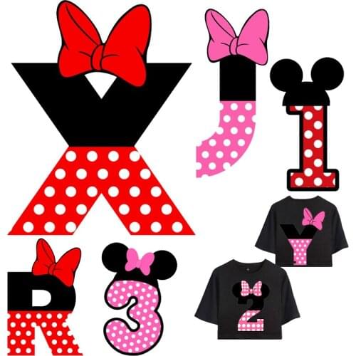 Cute Mouse head letter Patches Bow thermal Stickers on Clothes Iron-on Transfers for Clothing Thermoadhesive Patch diy Applique