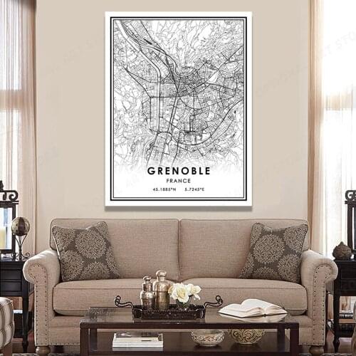 Modern City Map Prints Travel Poster GRENOBLE Wall Art Canvas Painting Picture Bedroom Living Room Home Decor