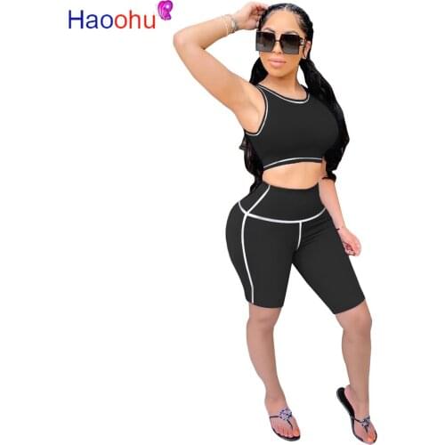 HAOOHU Sport Women Sets Summer Tracksuits Sportswear Tank Tops Knee Length Leggings Pants Suit Two Piece Set 2Pcs Outfits