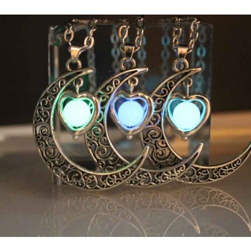 Glowing moon Necklace GLOW in the DARK Luminous love heart Pendants Necklaces women girls gift Vintage moon