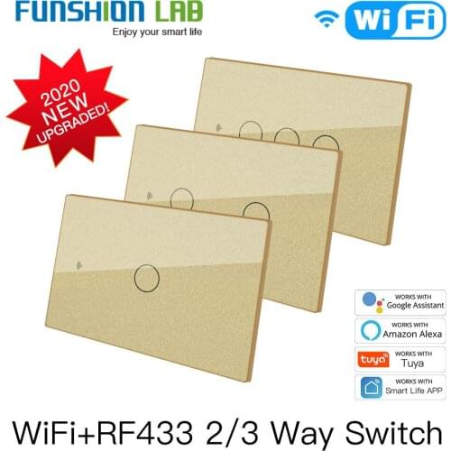 Smart Glass Panel Switch Smart Life/Tuya App Multi-Control Association, Voice Control with Alexa,Google Home,US 1/2/3 Gang