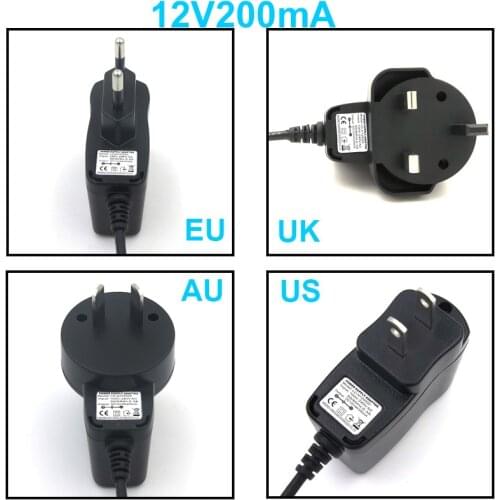VORED Output DC 12V 200mA AC 100~240V Charger EU/US/UK Power Adapter 5.5*2.5mm for Led strip light Switching Power Supply