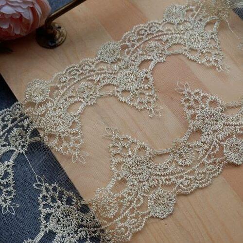 High-quality 15CM wide gold thread polyester mesh embroidery lace lace high-end clothing wedding dress decoration accessories