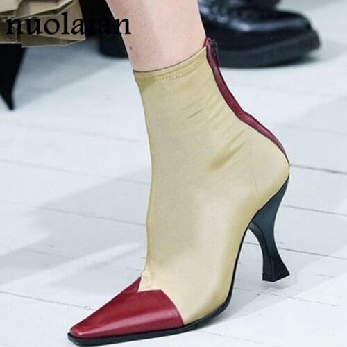 8CM Womens Sock Boots Stretch Fabric High Heels Boot Woman Autumn Winter Shoes Ladies Ankle Boots High Heel Platform Boot Shoe