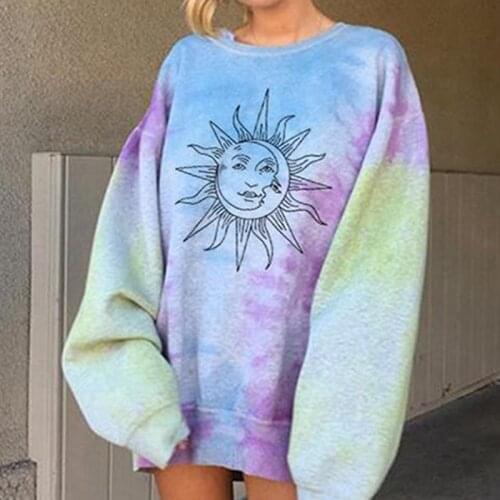 Sun Print Pullovers Tops Women Oversize Sweatshirts Autumn Tie Dye Long Sleeve Streetwear Punk Vintage Loose Sweatshirts Clothes