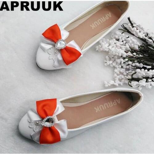 Orange white butterfly-knot bow casual shoes woman flat heel sweet bowtie womans spring autumn flats in stock quick shipping