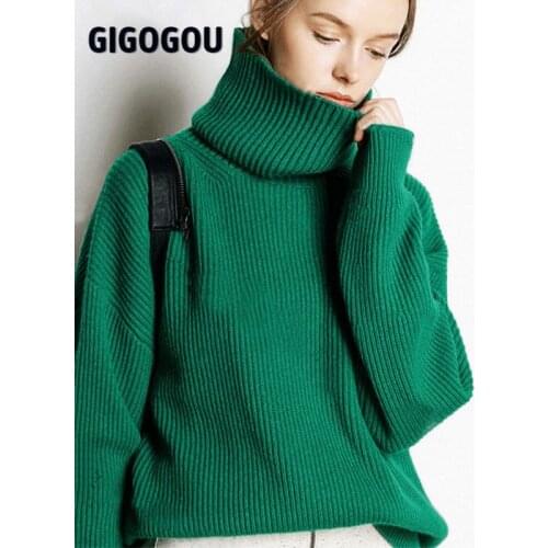 GIGOGOU Cashmere Sweater Women Turtleneck Pullovers Top Solid Korean Lady Jumper Oversized Winter Wool Knit Christmas Sweaters