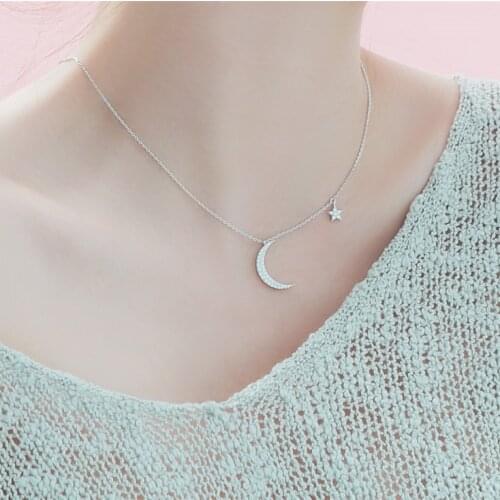 REETI Korean 925 Sterling Silver Jewelry Zirconia Star moon Choker Necklaces for Women Wedding Girls Statement Jewelry kolye