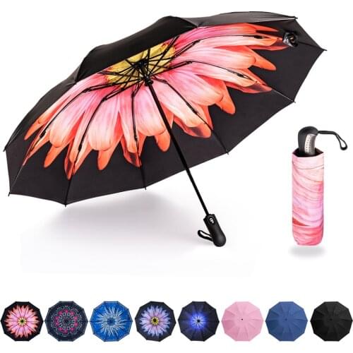 Reverse Folding Automatic Umbrella Inverted Inside Out Sun Rain Women Umbrella 10 Ribs Strong Windproof Womens Umbrellas