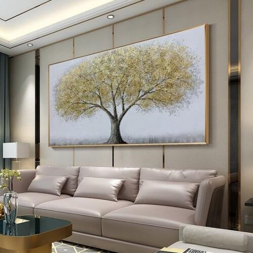 100% Hand Drawn High Quality Canvas Oil Painting Golden Tree Modern Abstract Home Decoration