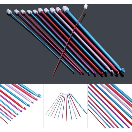 11 Size 2mm-8mm Colorful Aluminum Tunisian Afghan Crochet Hook Set Knit Knitting Needles Kit Sewing Tools DIY Crafts Accessories
