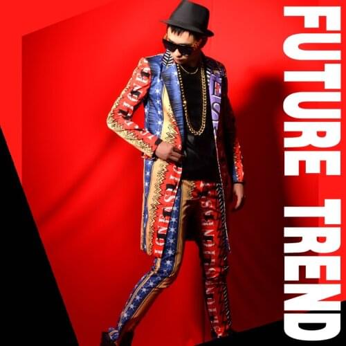 2020 New Mens Clothing Fashion Slim Dj Medium Length Color Suit Plus Size Suits Men Slim Dress Singer Costumes