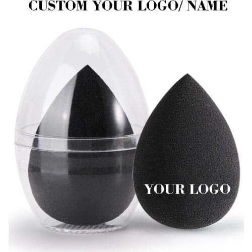 50pcs Customize Your Logo Black Blender Wholesale Teardrop Shape Latex-free Cosmetic Puff Beauty Sponge Make up sponge Face Care
