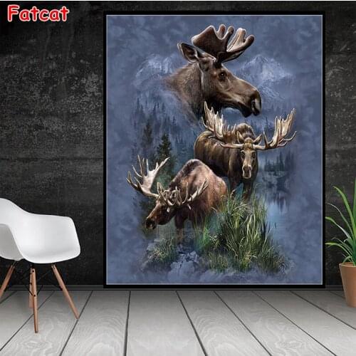 5D round Diamond Embroidery old elks Picture Diamond Painting Full Square snow mountain Mosaic Cross Stitch Handmade Gift PP1331