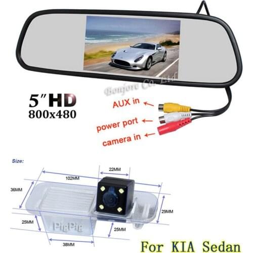 5" Color HD TFT LCD Car Rearview Mirror Monitor 800*480 & Car Backup Camera HD Rear View Camera for KIA Rio K2 Sedan Parking