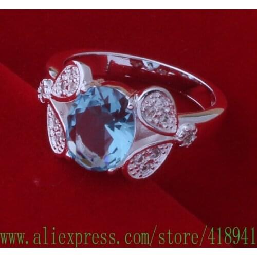 Free shipping silver plated ring,silver plated fashion jewelry, Double leaf clip blue stones /emkandra bnmaketa AR425