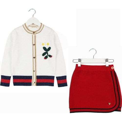 Brand Winter Girls Flower Sweater Boutique Kids Clothing Sets Cardigans+Skirt 2 Pcs Sets Suits Children Clothes Girls Tracksuits